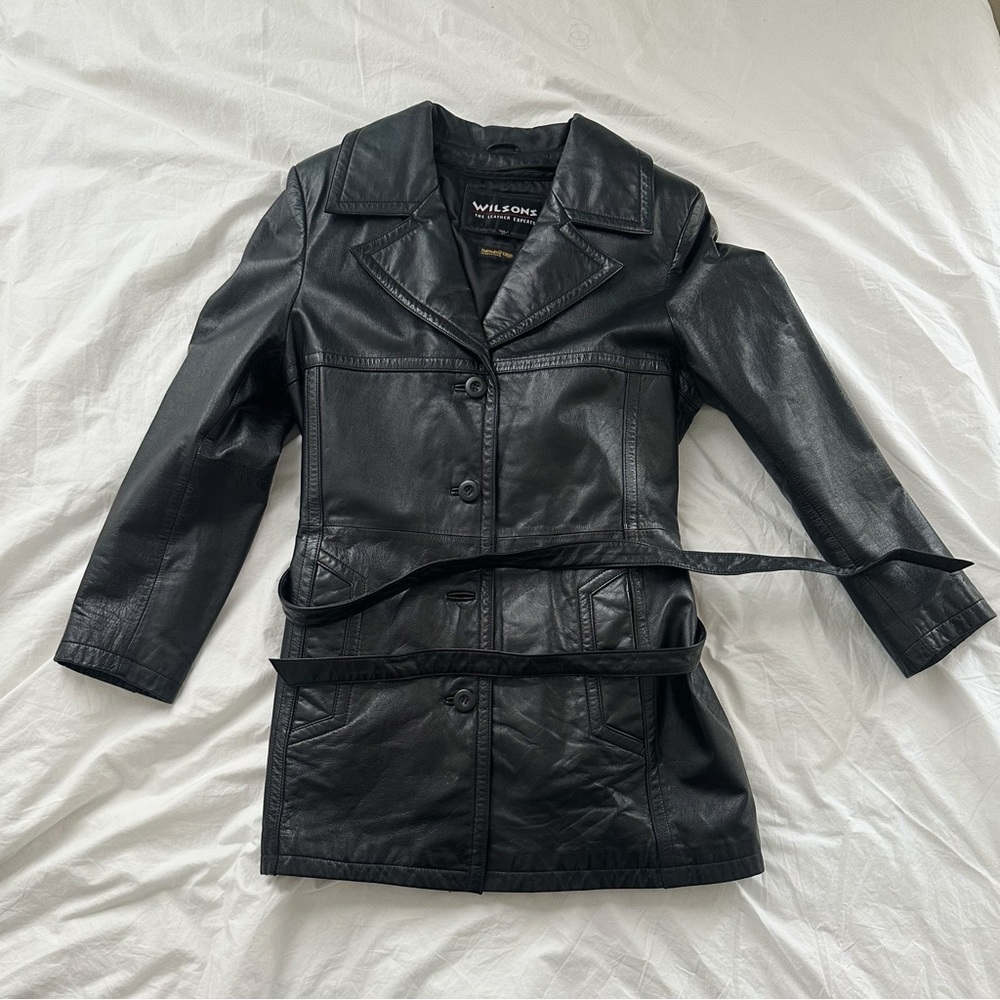 Vintage / Wilsons Leather Insulated Jacket with Belt in Black